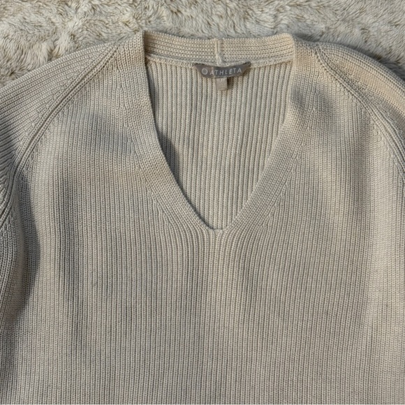 Athleta V-Neck Split Side Ribbed Knit Sweater Cream Ivory Small - Picture 2 of 7